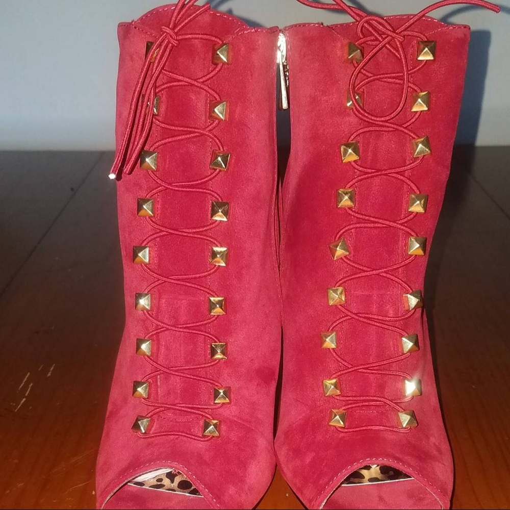 Red & Gold Suede Booties